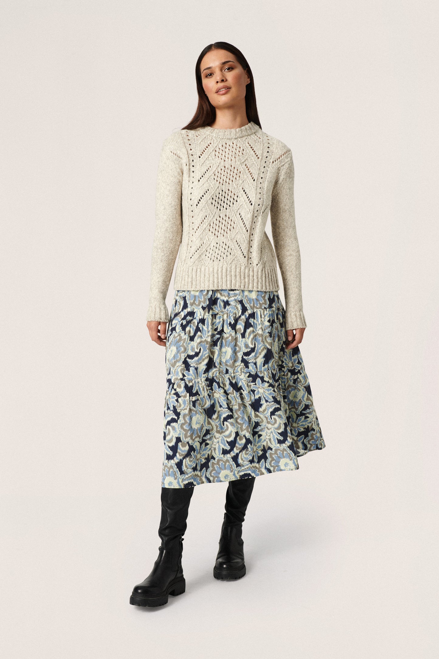 Soaked in Luxury Damara Pointelle Pullover LS Knit Whisper White Melange