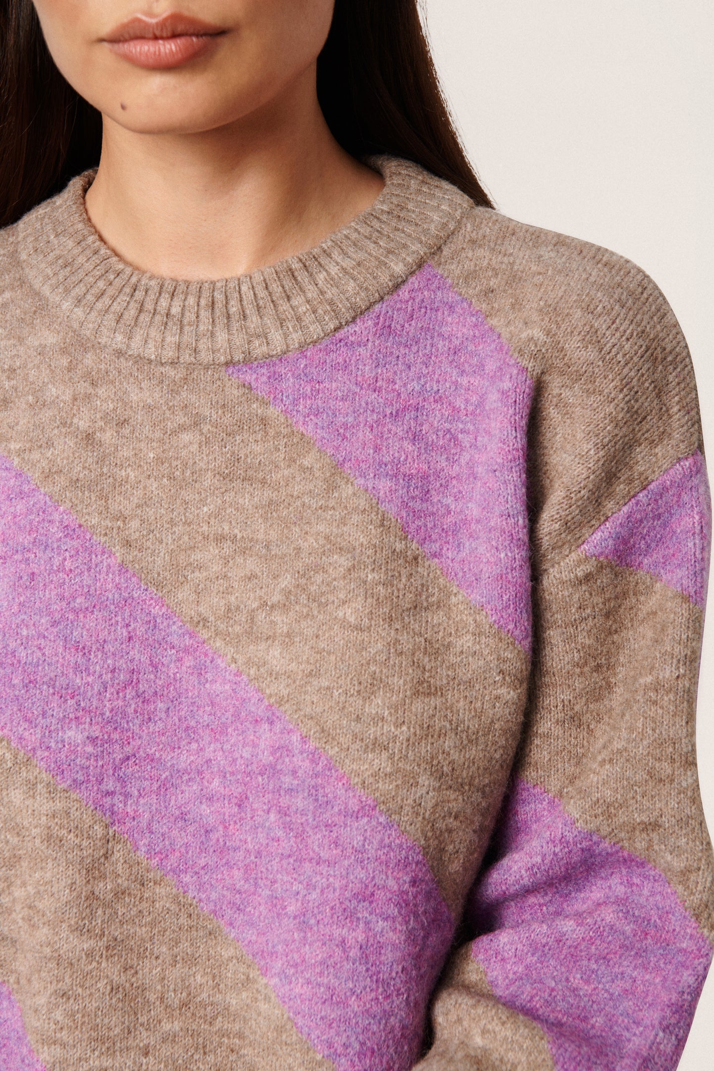 Soaked in Luxury Dio Stripe Pullover Knit Amaranth Purple Stripe