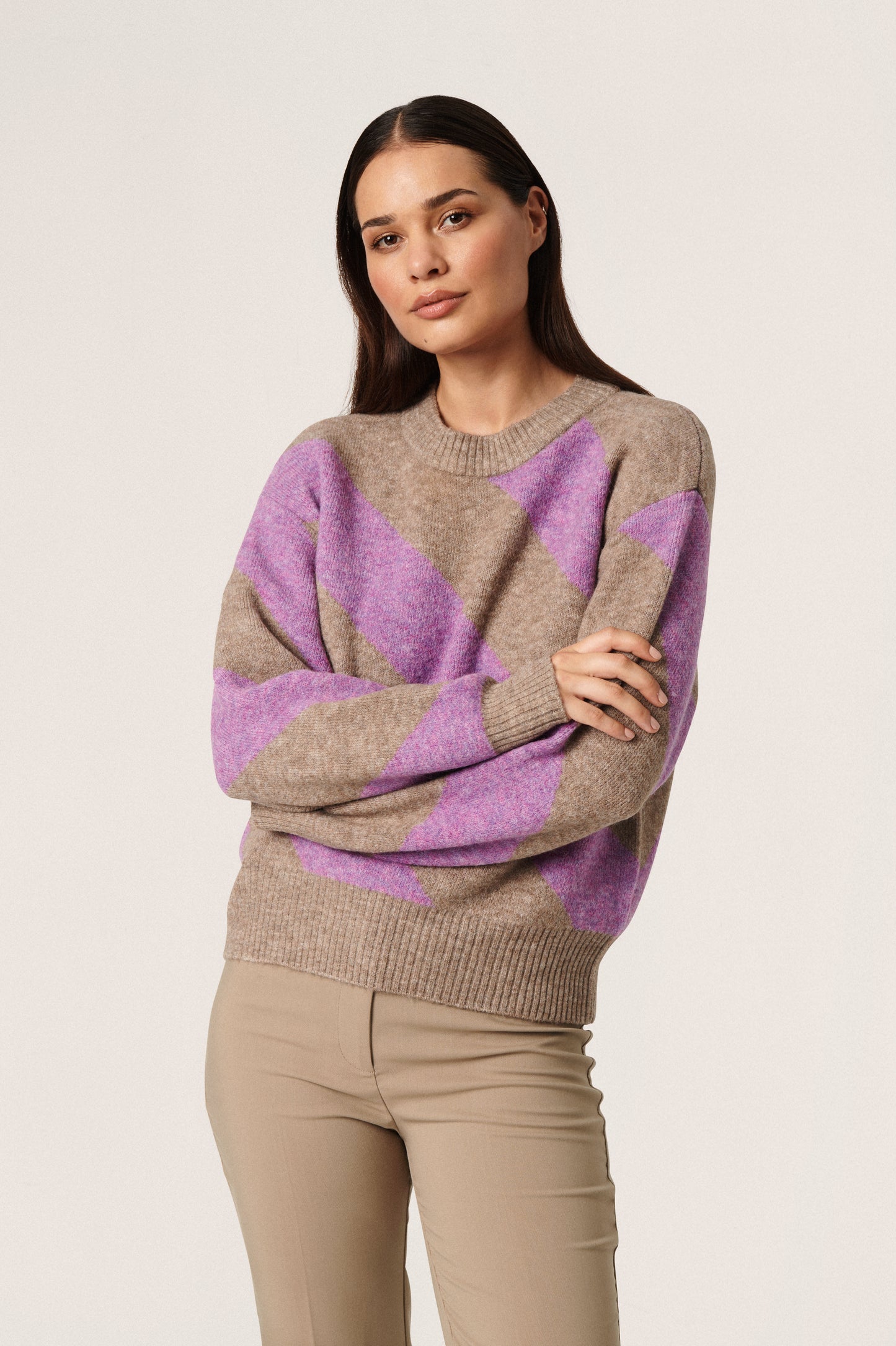 Soaked in Luxury Dio Stripe Pullover Knit Amaranth Purple Stripe