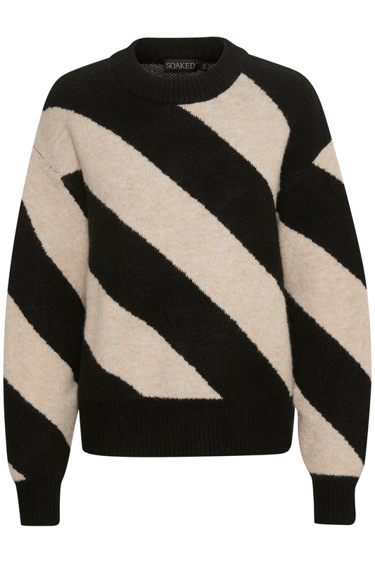 Soaked in Luxury Dio Stripe Pullover Knit Sandshell Diagonal Stripe