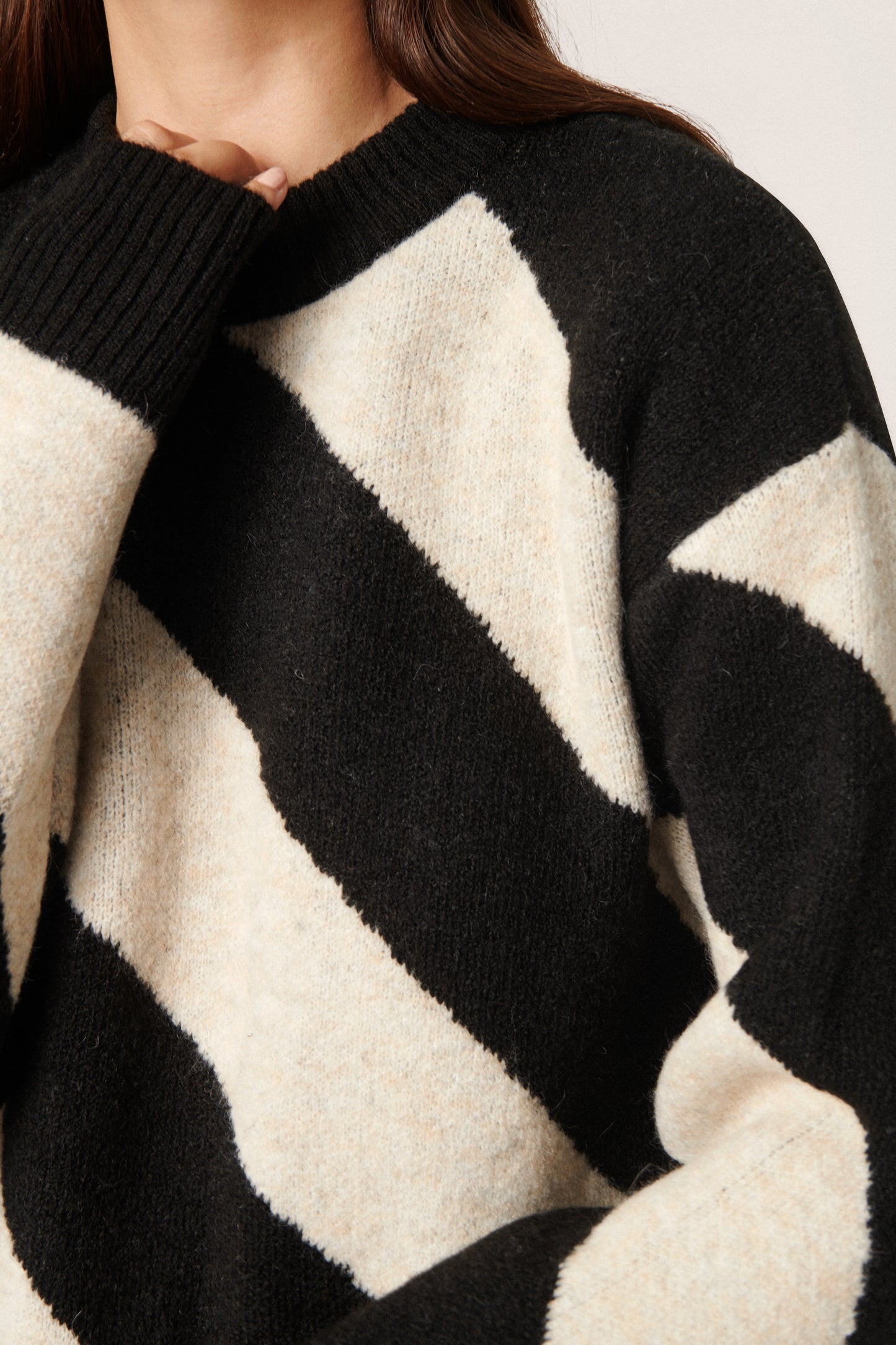 Soaked in Luxury Dio Stripe Pullover Knit Sandshell Diagonal Stripe