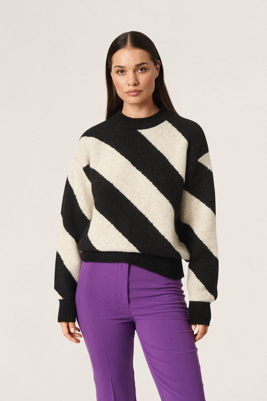 Soaked in Luxury Dio Stripe Pullover Knit Sandshell Diagonal Stripe