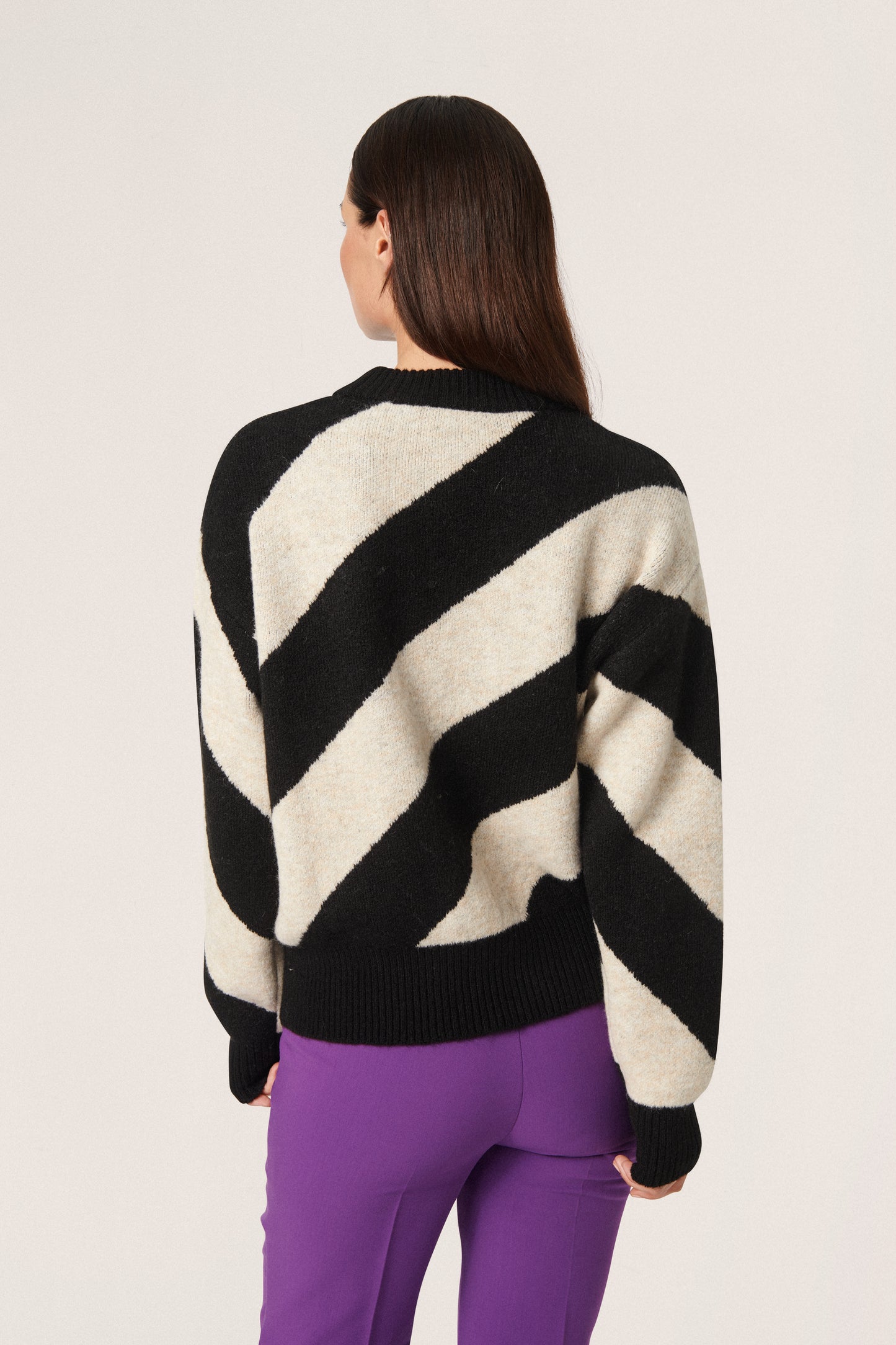 Soaked in Luxury Dio Stripe Pullover Knit Sandshell Diagonal Stripe