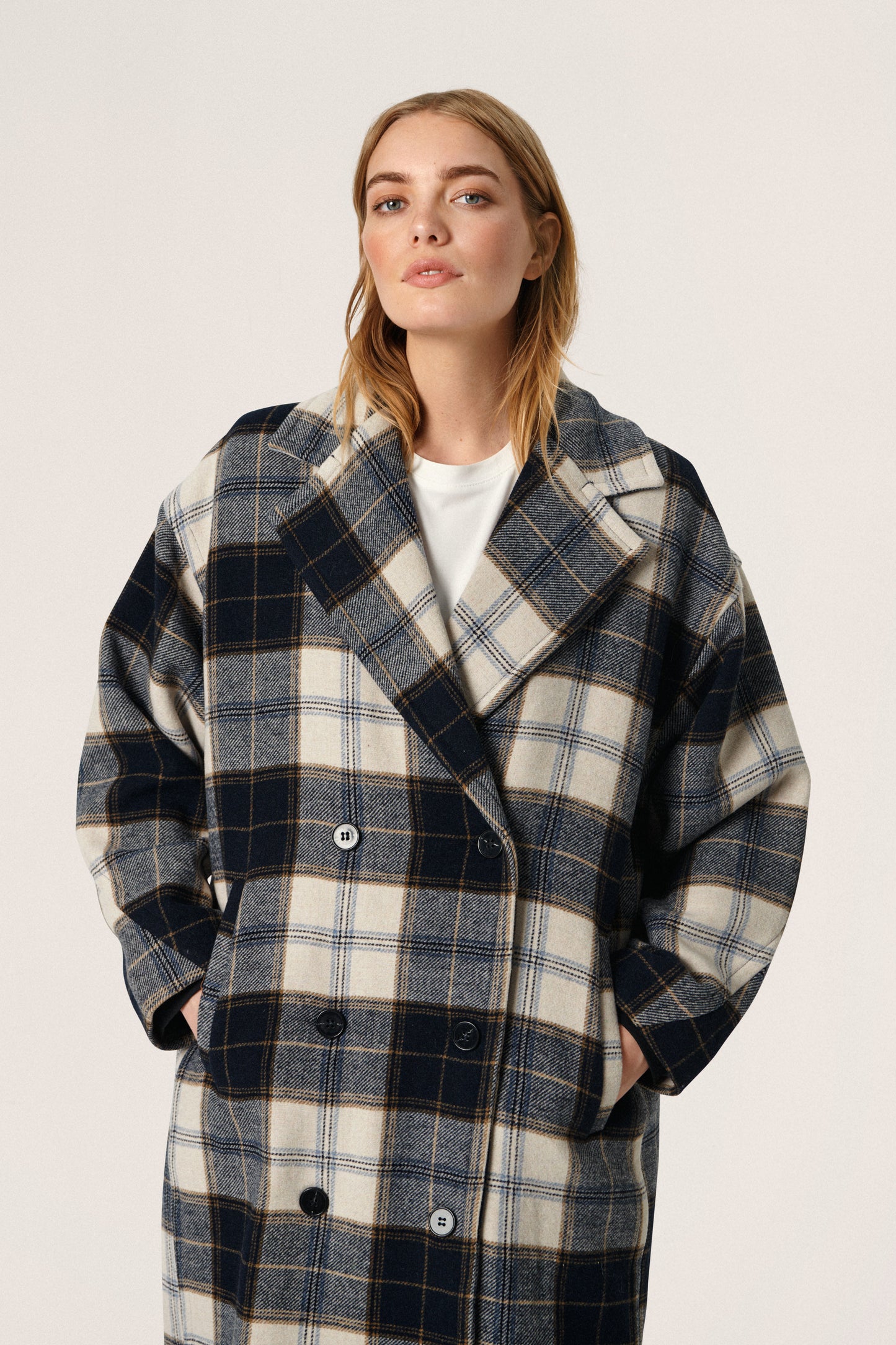 Soaked in Luxury Gael Coat Outerwear Night Sky and White Check