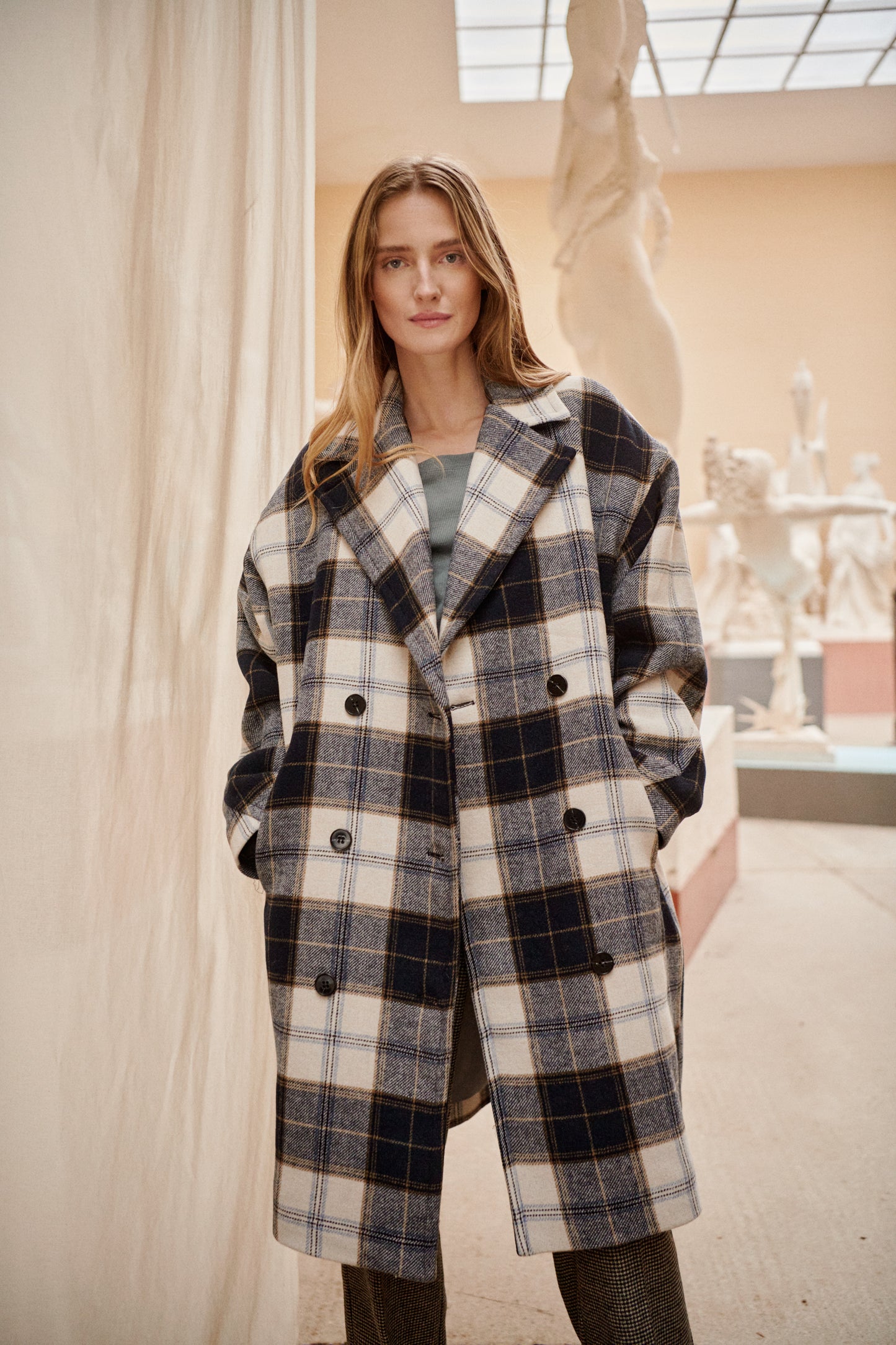 Soaked in Luxury Gael Coat Outerwear Night Sky and White Check