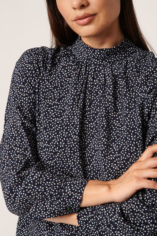 Soaked in Luxury Kamira Blouse LS Shirts/Blouses Night Sky Leaf Print