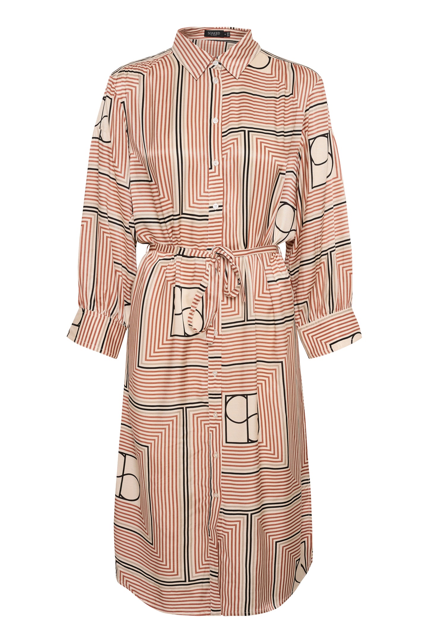 Soaked in Luxury Kimaya Shirt Dress Dresses Cedar Wood Monogram Print