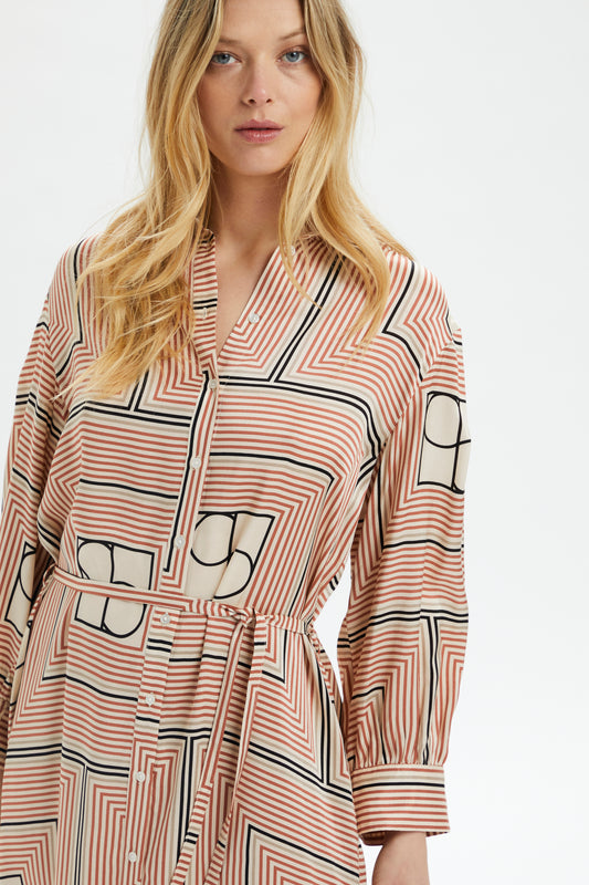 Soaked in Luxury Kimaya Shirt Dress Dresses Cedar Wood Monogram Print