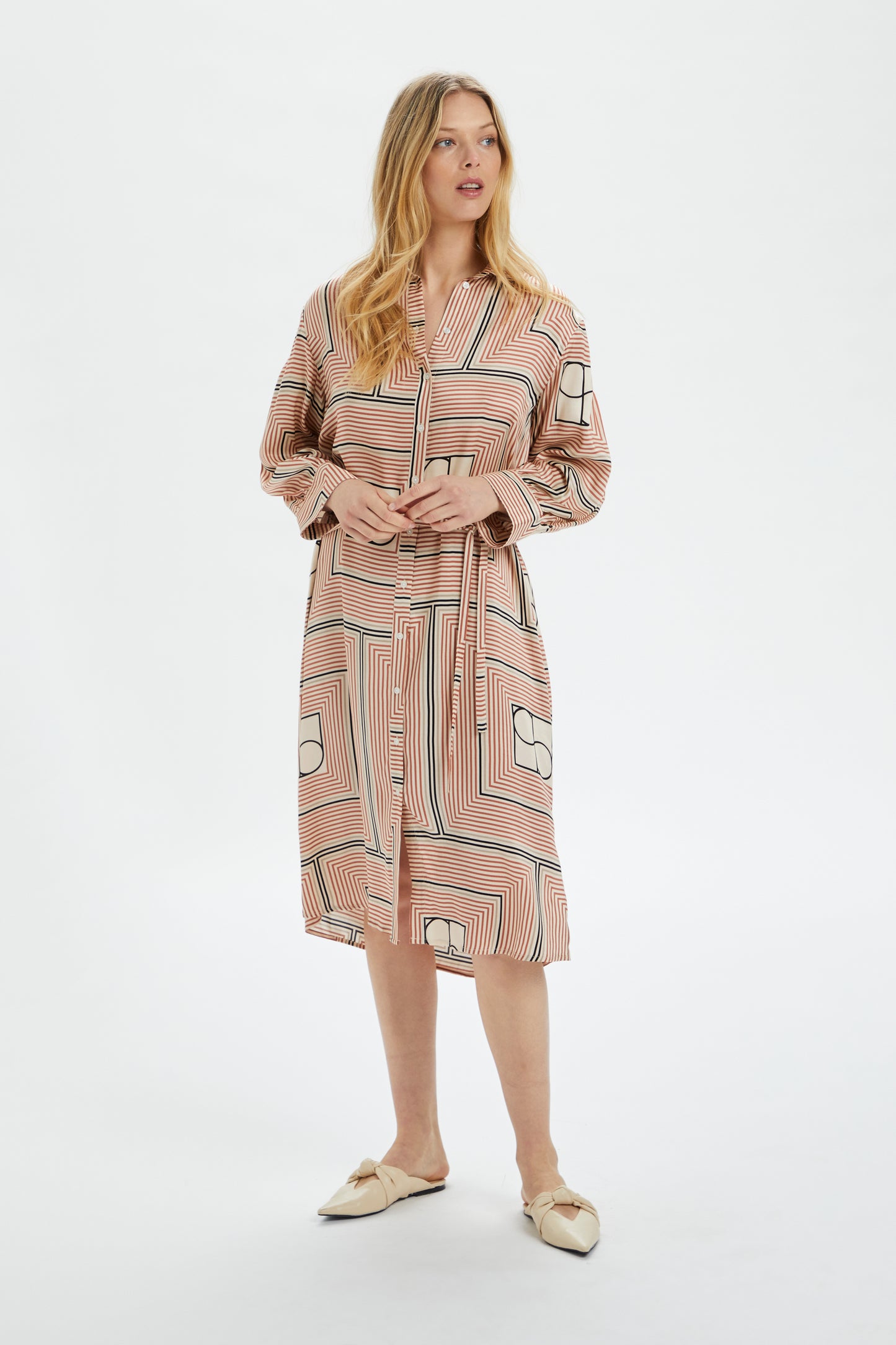 Soaked in Luxury Kimaya Shirt Dress Dresses Cedar Wood Monogram Print