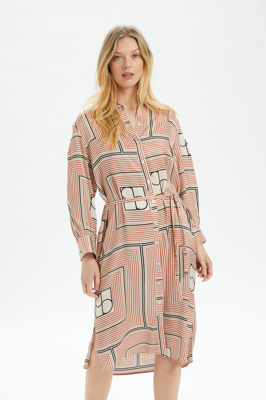 Soaked in Luxury Kimaya Shirt Dress Dresses Cedar Wood Monogram Print