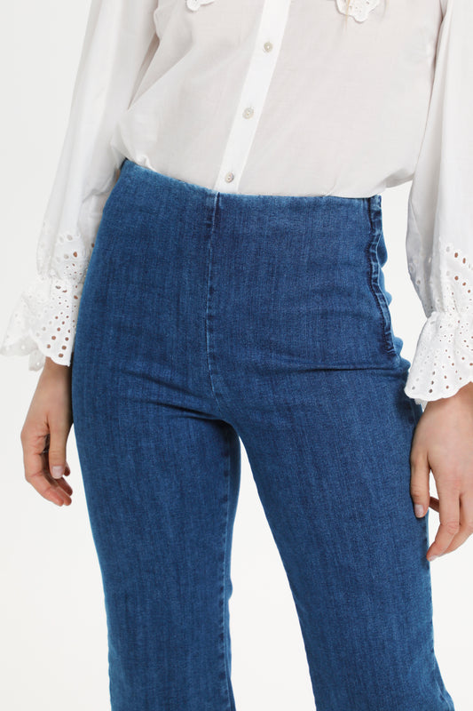 Soaked in Luxury Mady Denim Kickflare Trousers Medium Blue Denim