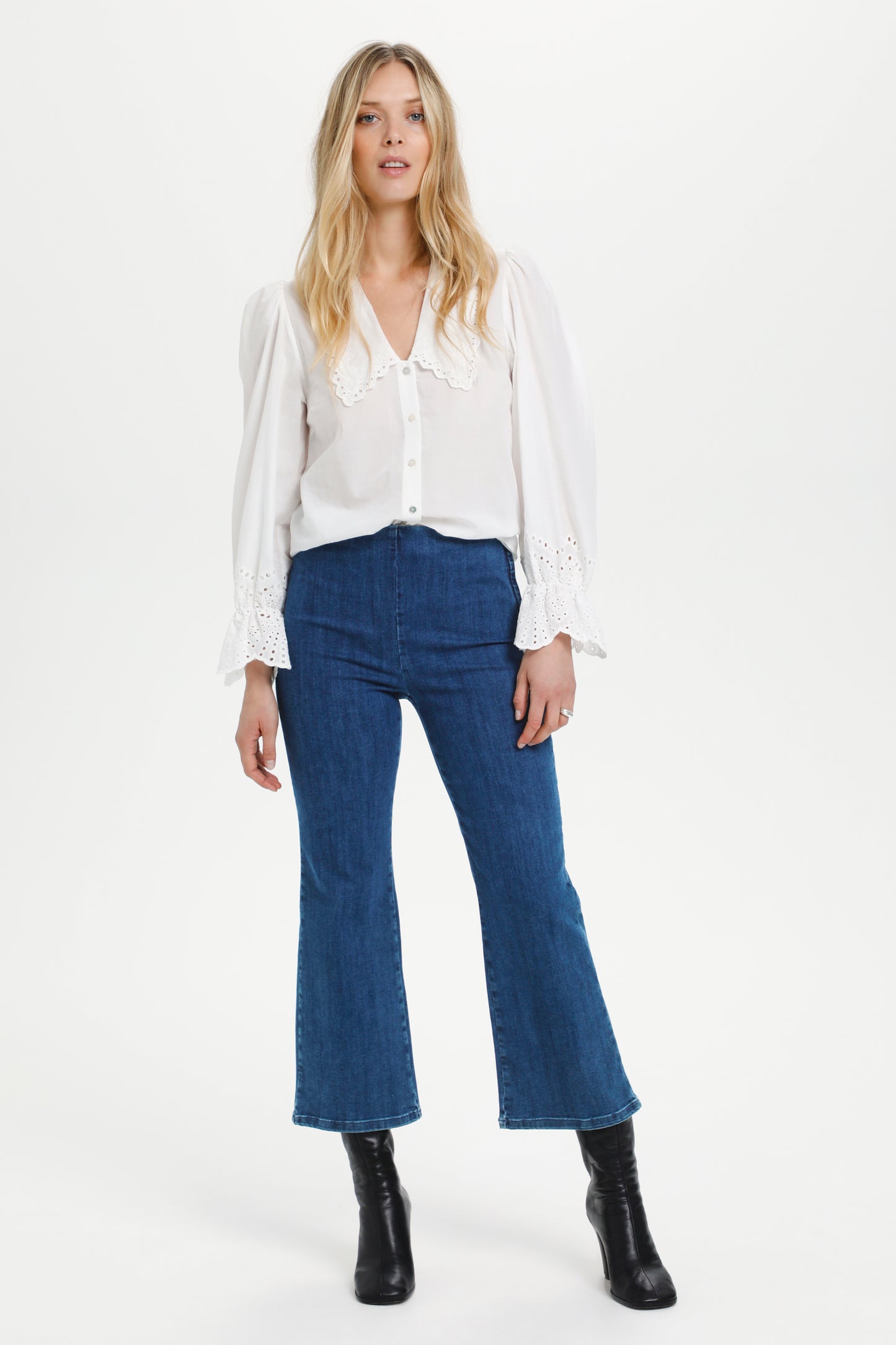 Soaked in Luxury Mady Denim Kickflare Trousers Medium Blue Denim