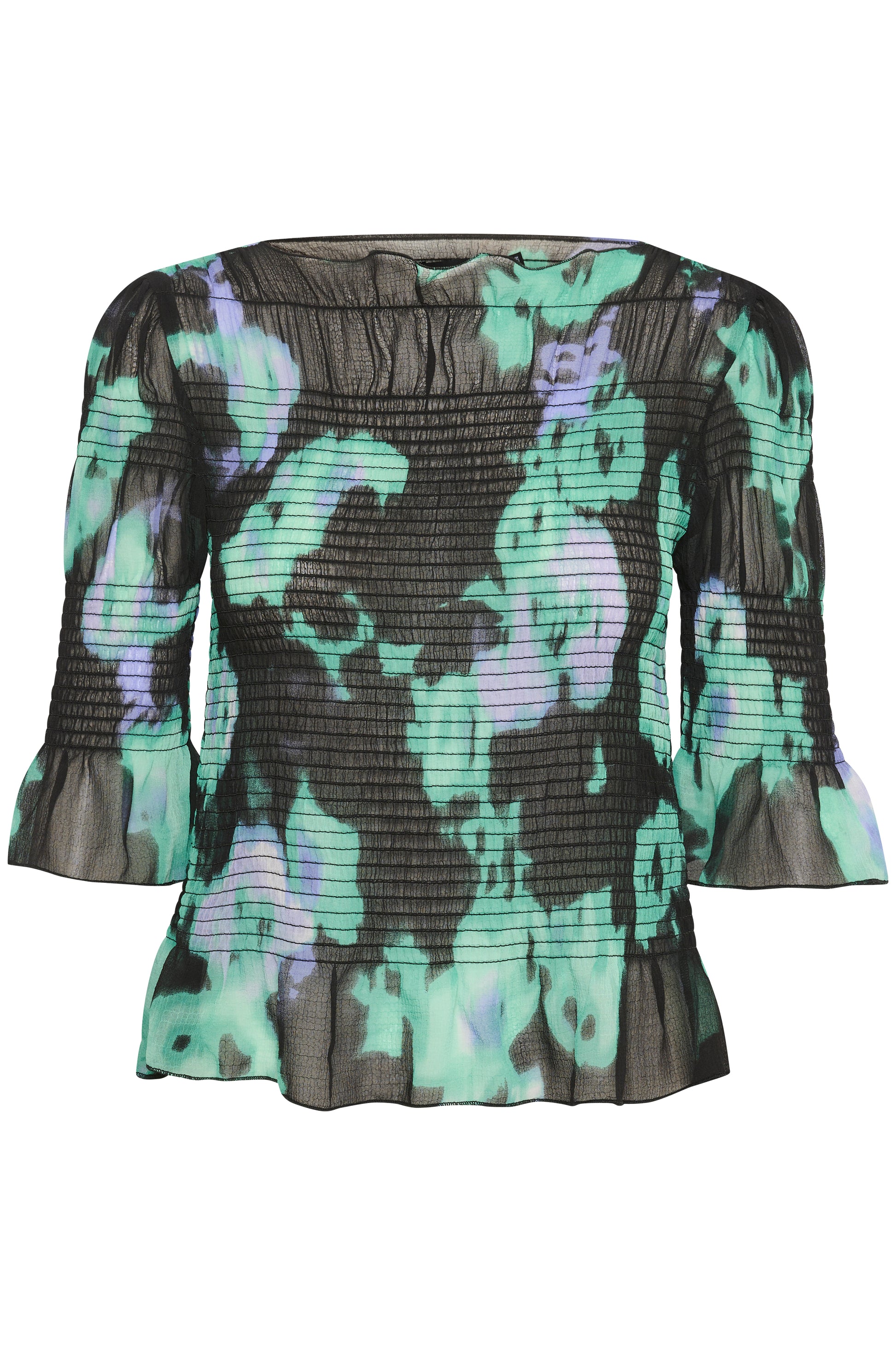 Soaked in Luxury Olympia Blouse Shirts/Blouses Green Blurred Flower Print