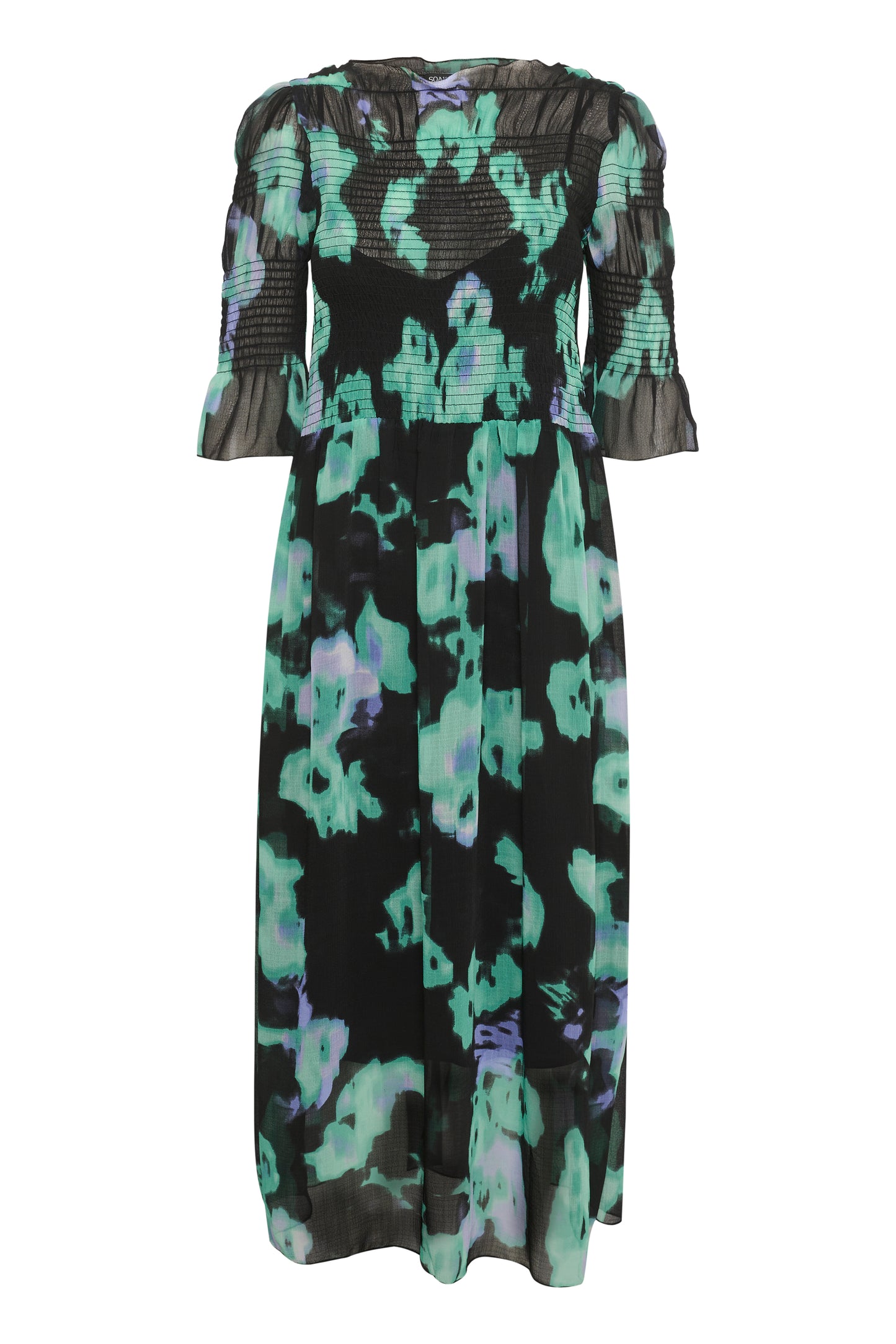 Soaked in Luxury Olympia Dress Sleeves Dresses Green Blurred Flower Print