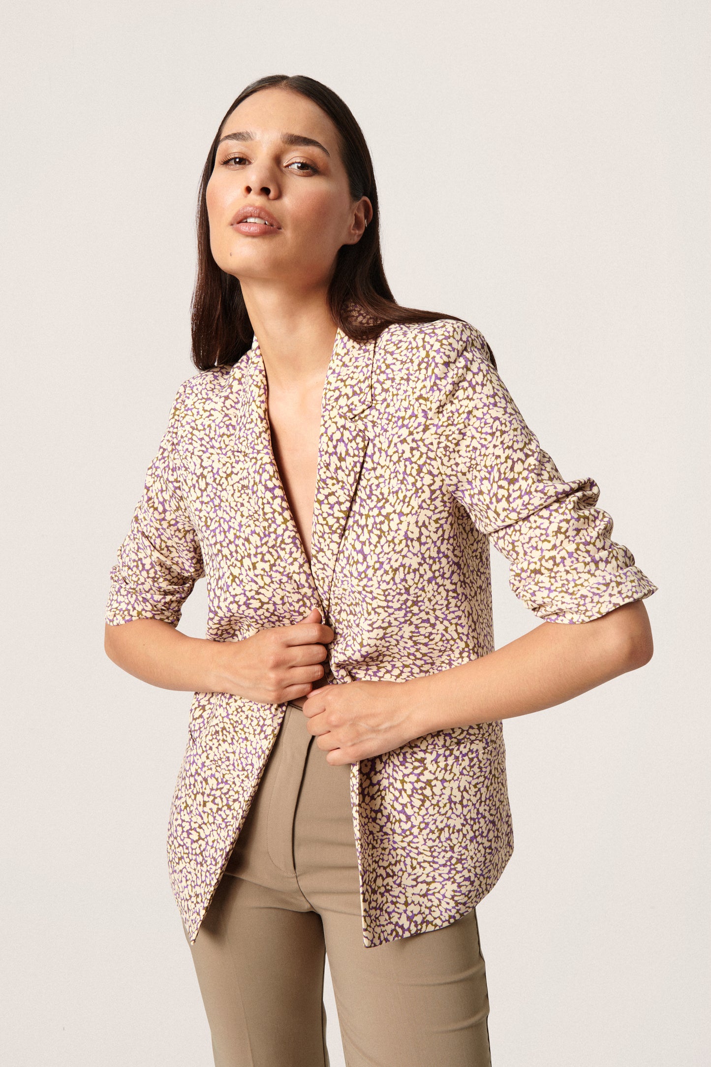 Soaked in Luxury Shirley Printed Blazer Jackets Purple Animal Print