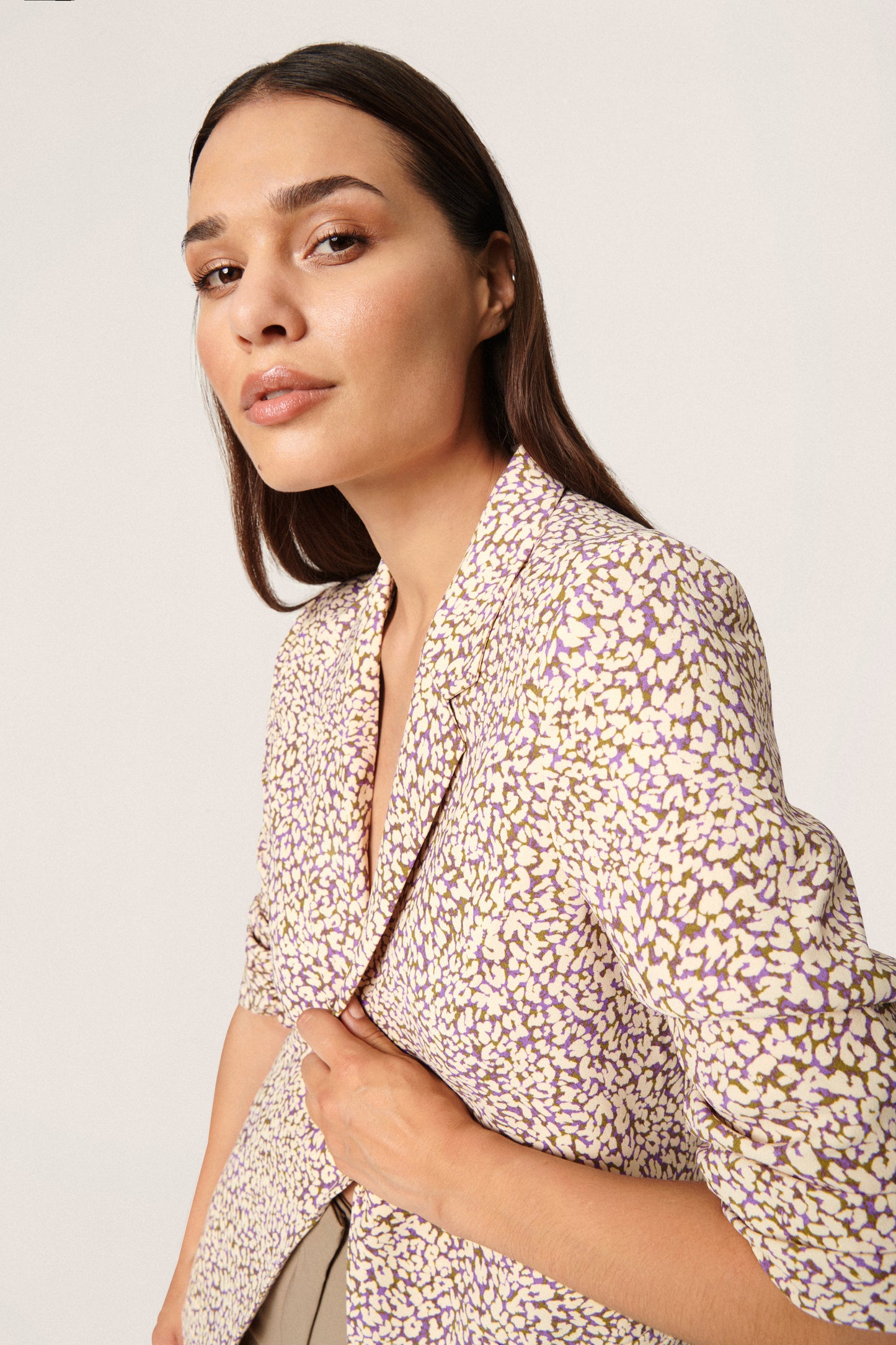 Soaked in Luxury Shirley Printed Blazer Jackets Purple Animal Print