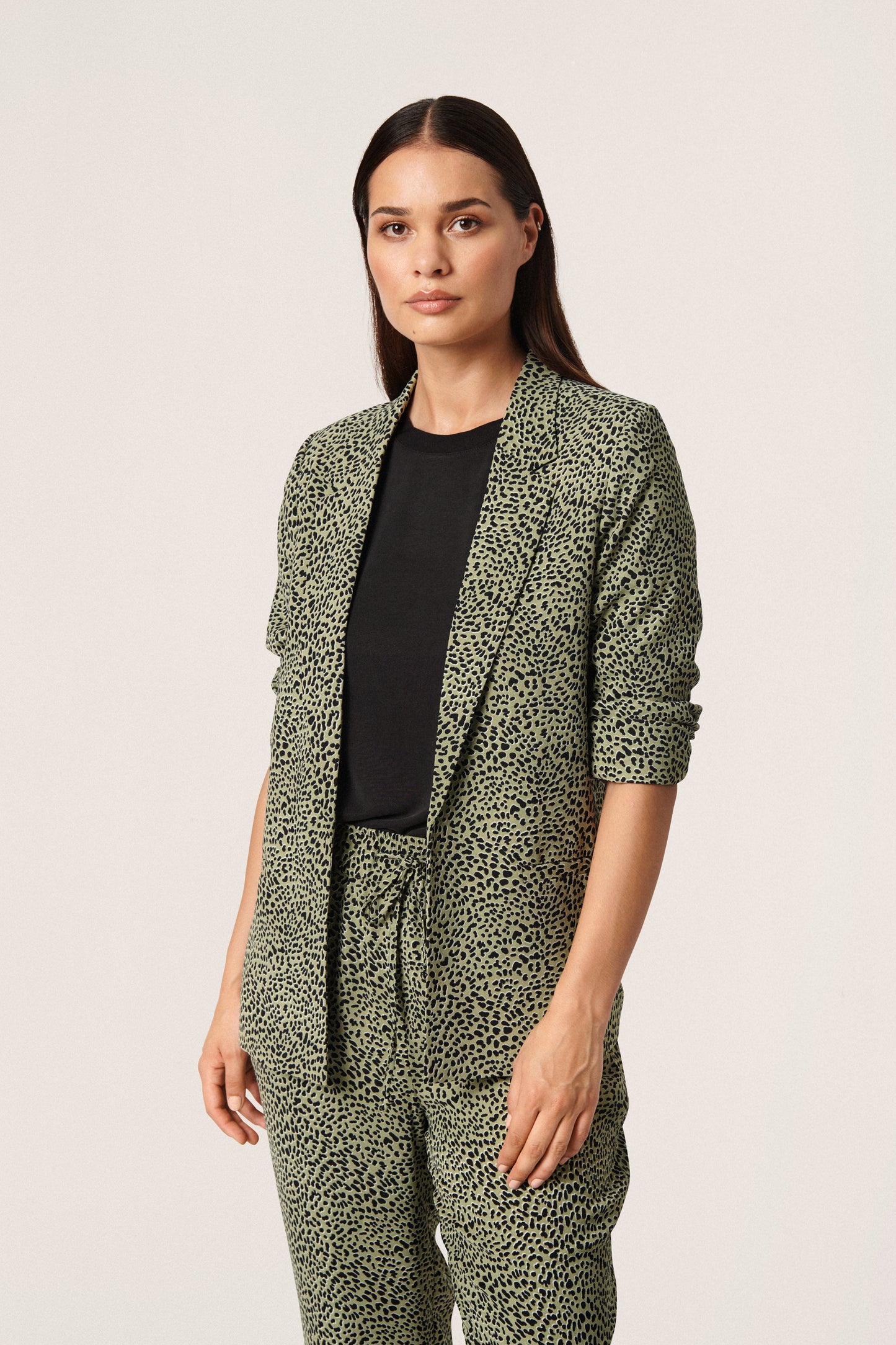 Soaked in Luxury Shirley Printed Blazer Jackets Olive Mini Leopard Print
