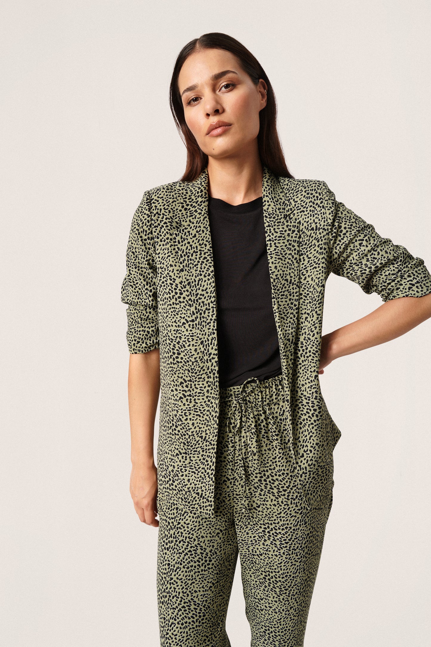 Soaked in Luxury Shirley Printed Blazer Jackets Olive Mini Leopard Print