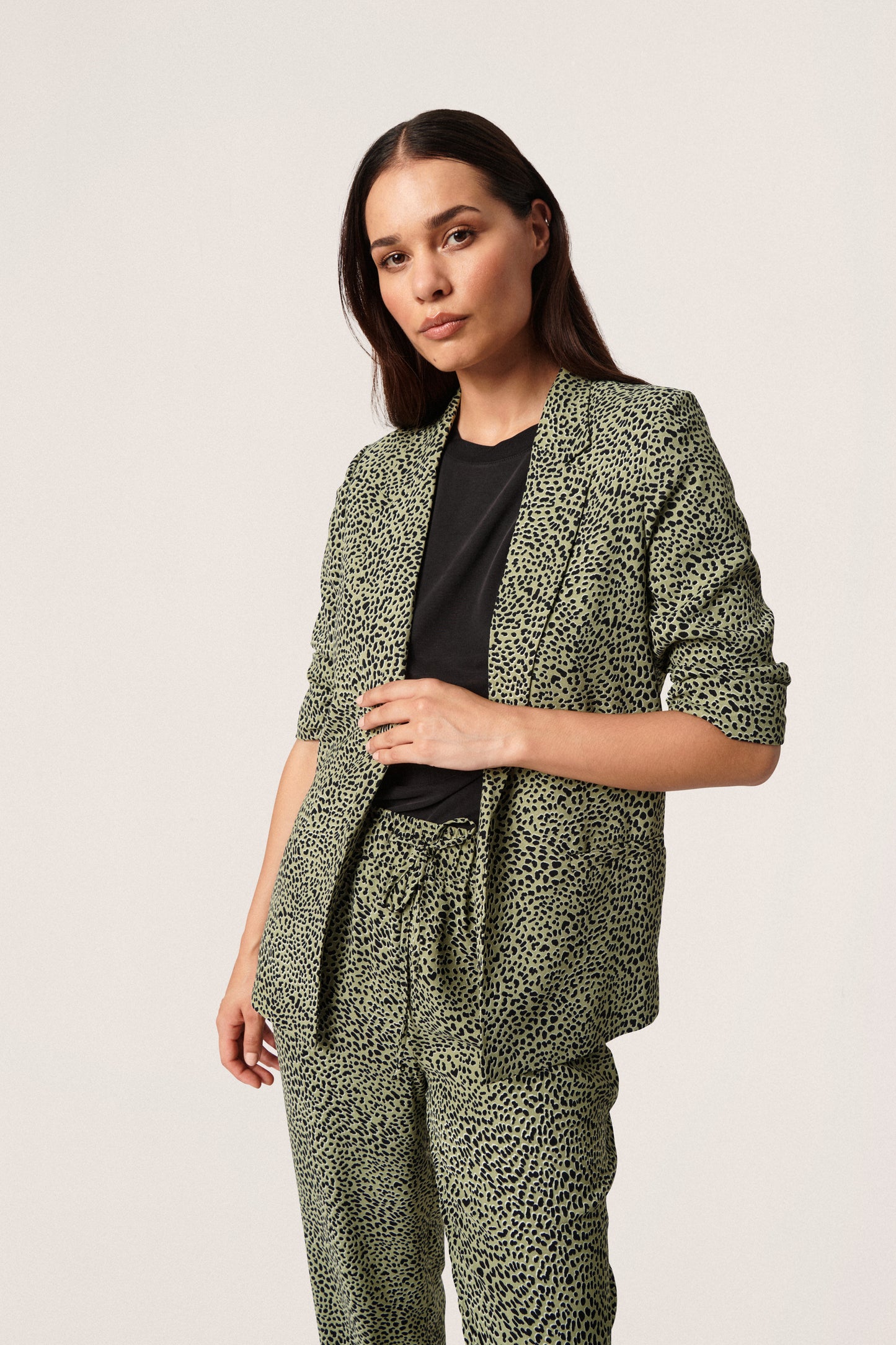 Soaked in Luxury Shirley Printed Blazer Jackets Olive Mini Leopard Print