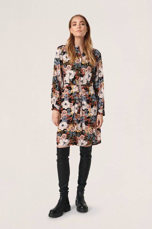 Soaked in Luxury Sylvia Shirt Dress Dresses Black Large Poppy Print