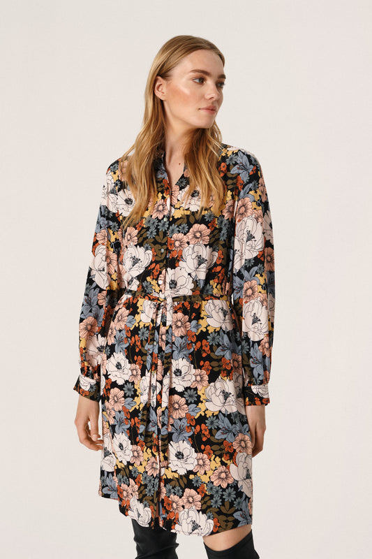 Soaked in Luxury Sylvia Shirt Dress Dresses Black Large Poppy Print