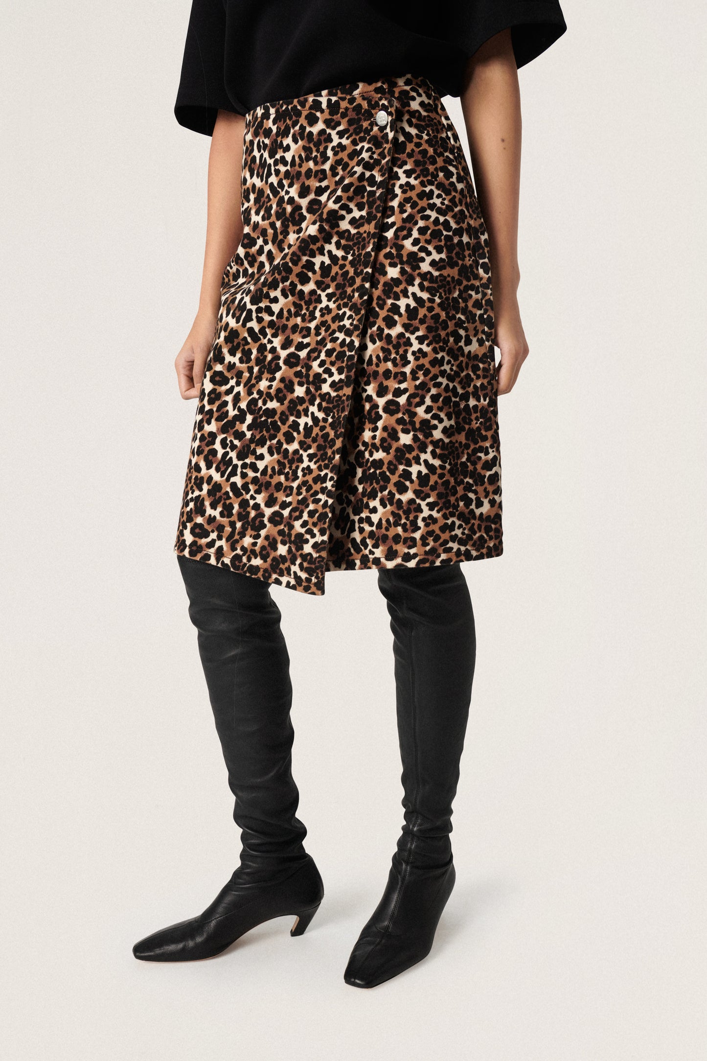 Tessie denim mini overslag rok dieren motief