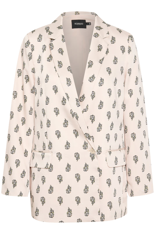 Soaked in Luxury Thora Blazer Jackets Oatmeal Block Print