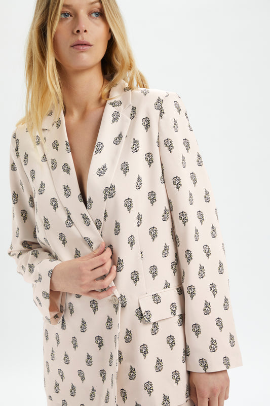 Soaked in Luxury Thora Blazer Jackets Oatmeal Block Print