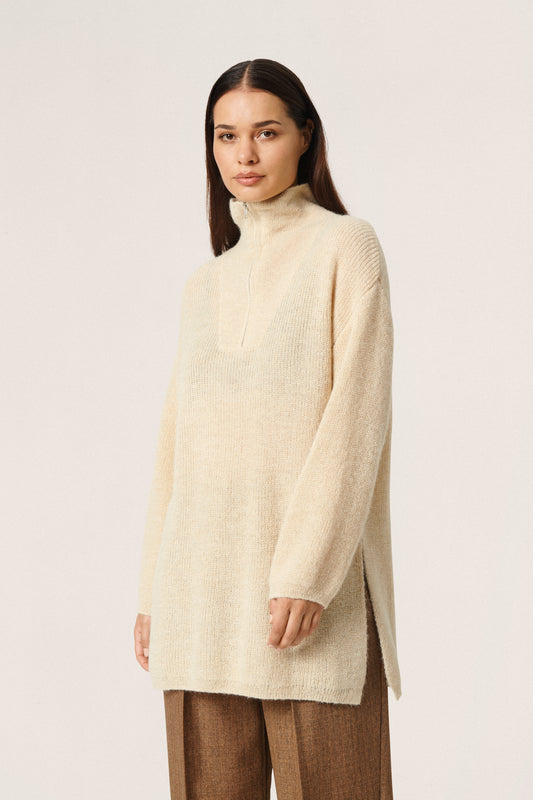 Soaked in Luxury Tuesday Tunic LS Knit Bone White