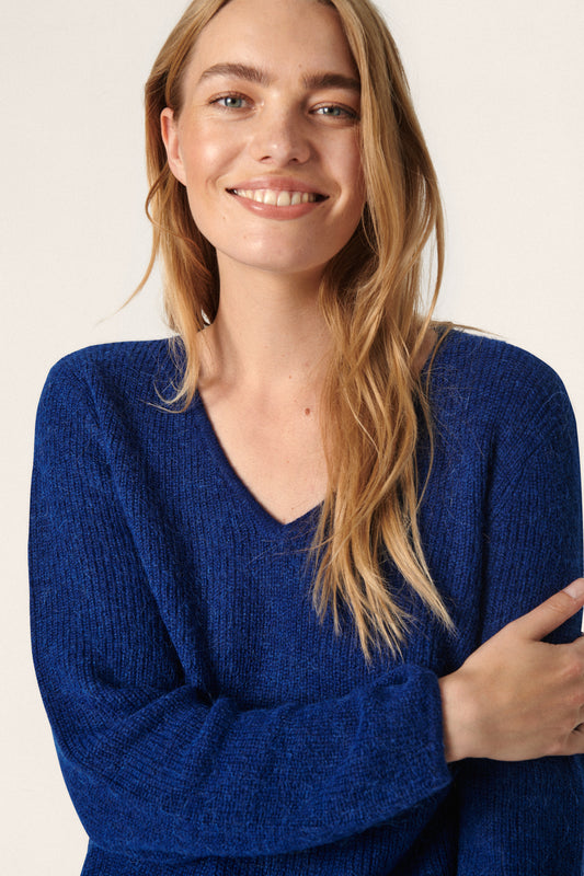 Soaked in Luxury Tuesday V-Neck Jumper LS Knit Sodalite Blue
