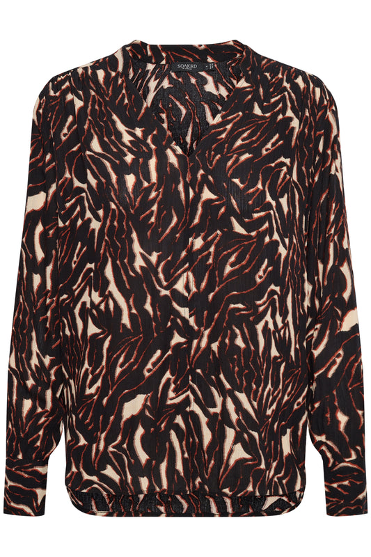 Soaked in Luxury Zaya Blouse LS Shirts/Blouses Dark Tricolore Print