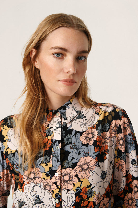 Sylvia Shirt LS Shirts/Blouses Black Large Poppy Print