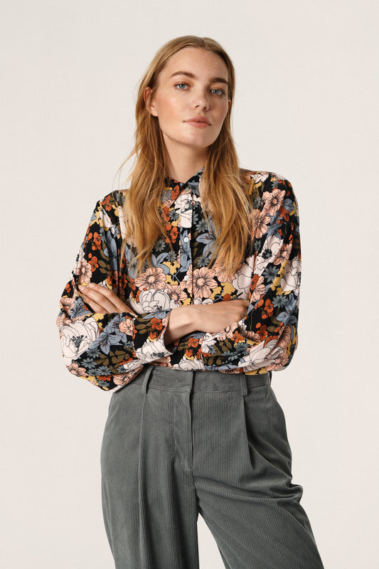 Sylvia Shirt LS Shirts/Blouses Black Large Poppy Print