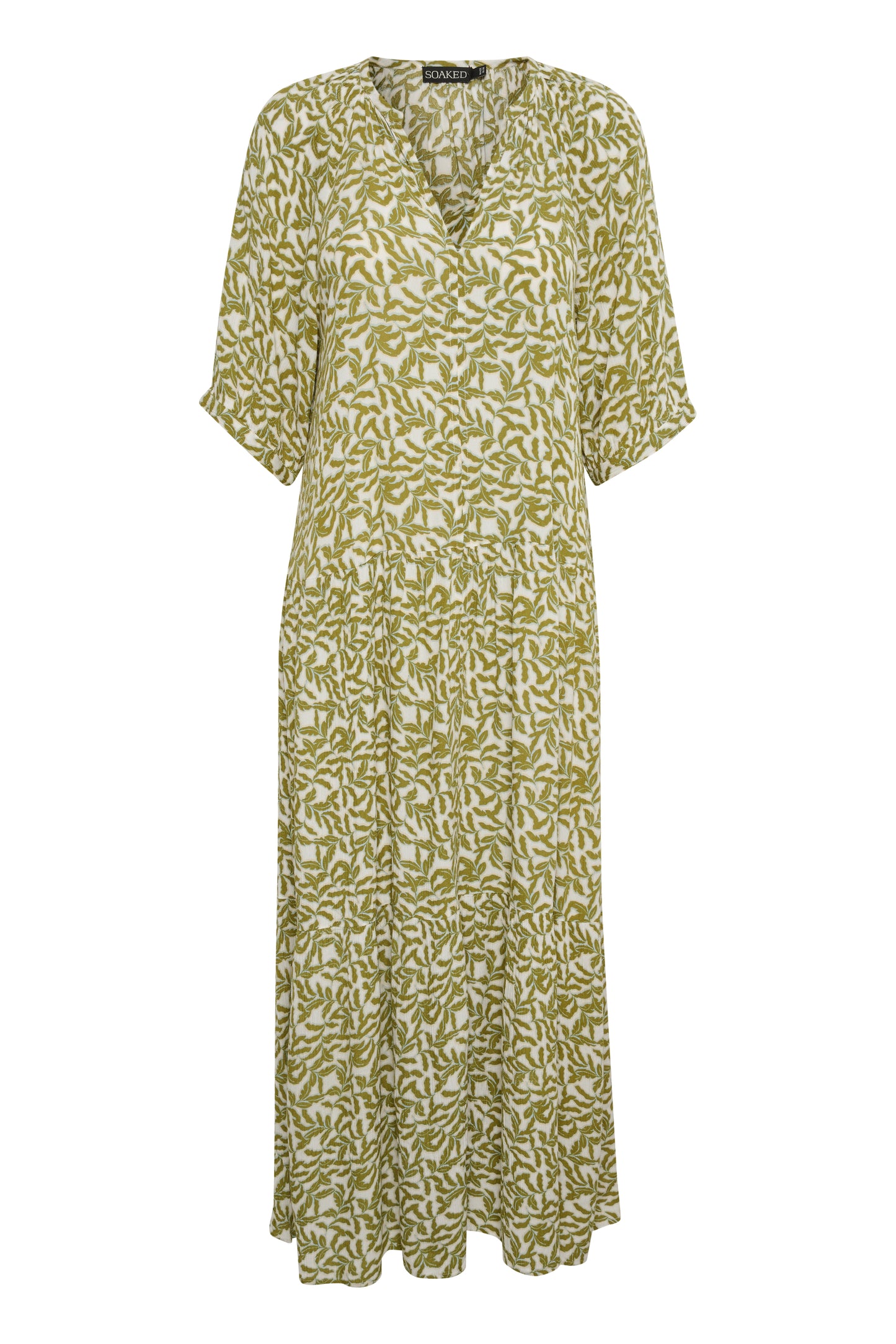Zaya Flowy Maxi Dress SS Green Moss Leaf Print