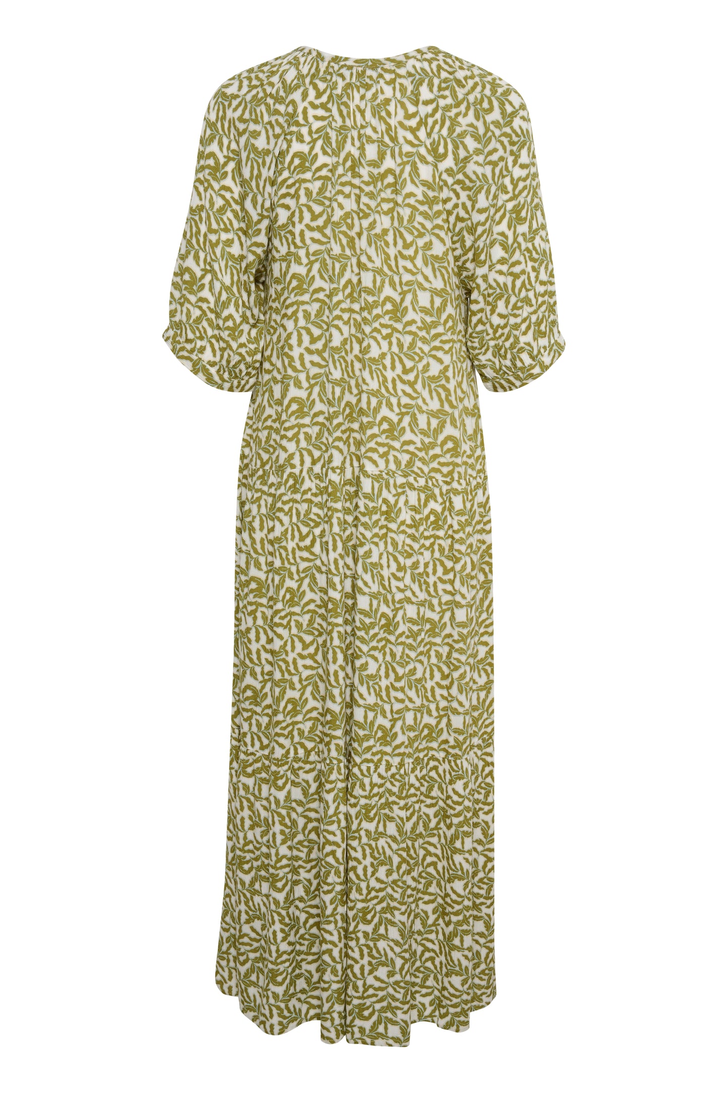 Zaya Flowy Maxi Dress SS Green Moss Leaf Print
