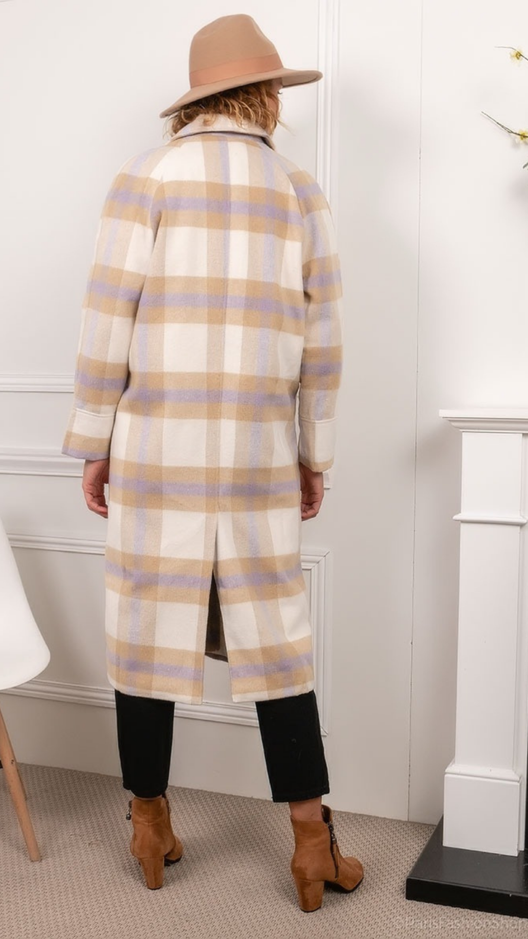 Checkered Mantel ruiten lila detail - geruite mantel lila | Fabrique François 