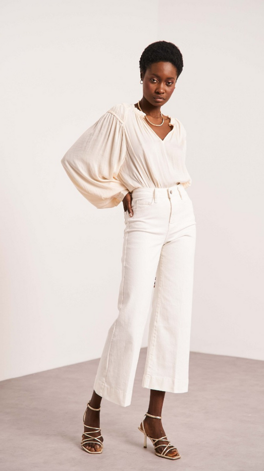 Cindy wijd uitlopende jeansbroek wit - wijd uitlopende jeans wit | Fabrique François 