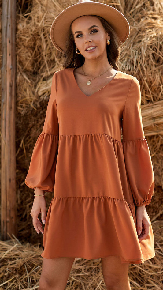 Polly mini jurk lage taille oranje roest - mini jurk lage taille roest | Fabrique François