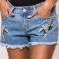 Phoebe short denim jeans tropical borduursel - denim short jeans tropical | Fabrique François 