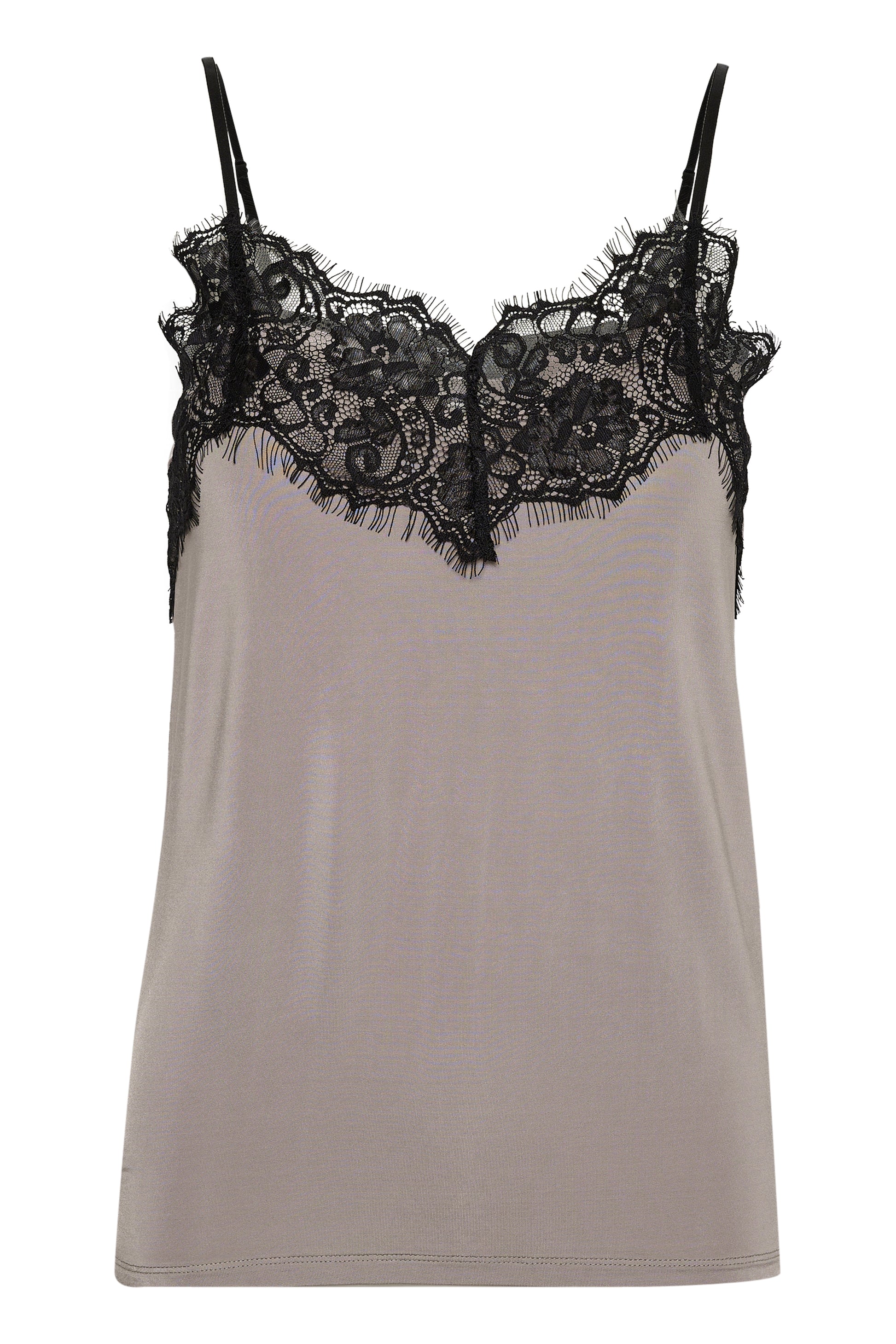  Clara Singlet  Mourning Dove with black lace