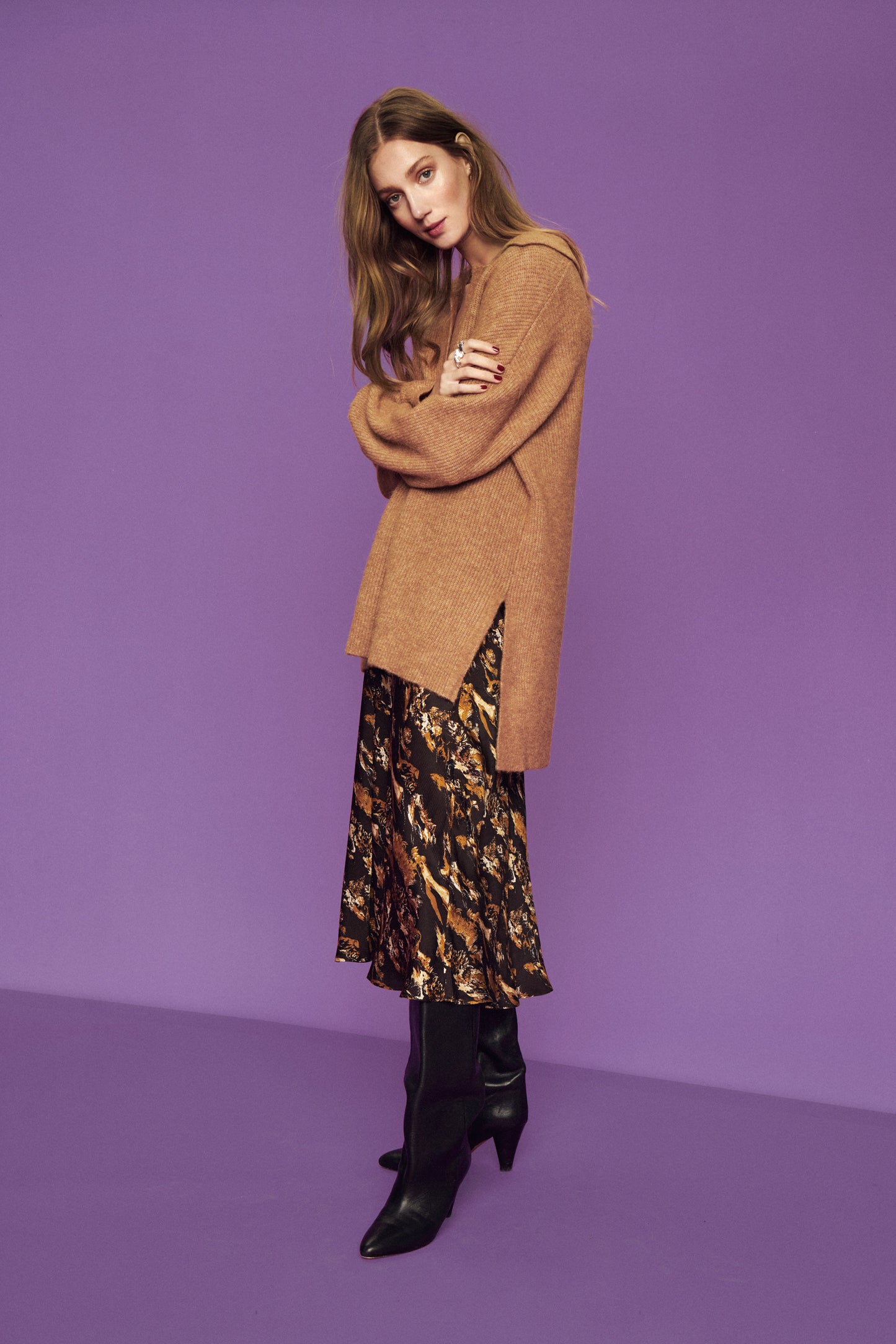 Soaked in Luxury Anina Polo Pullover LS STUDIO Knit Tan Melange