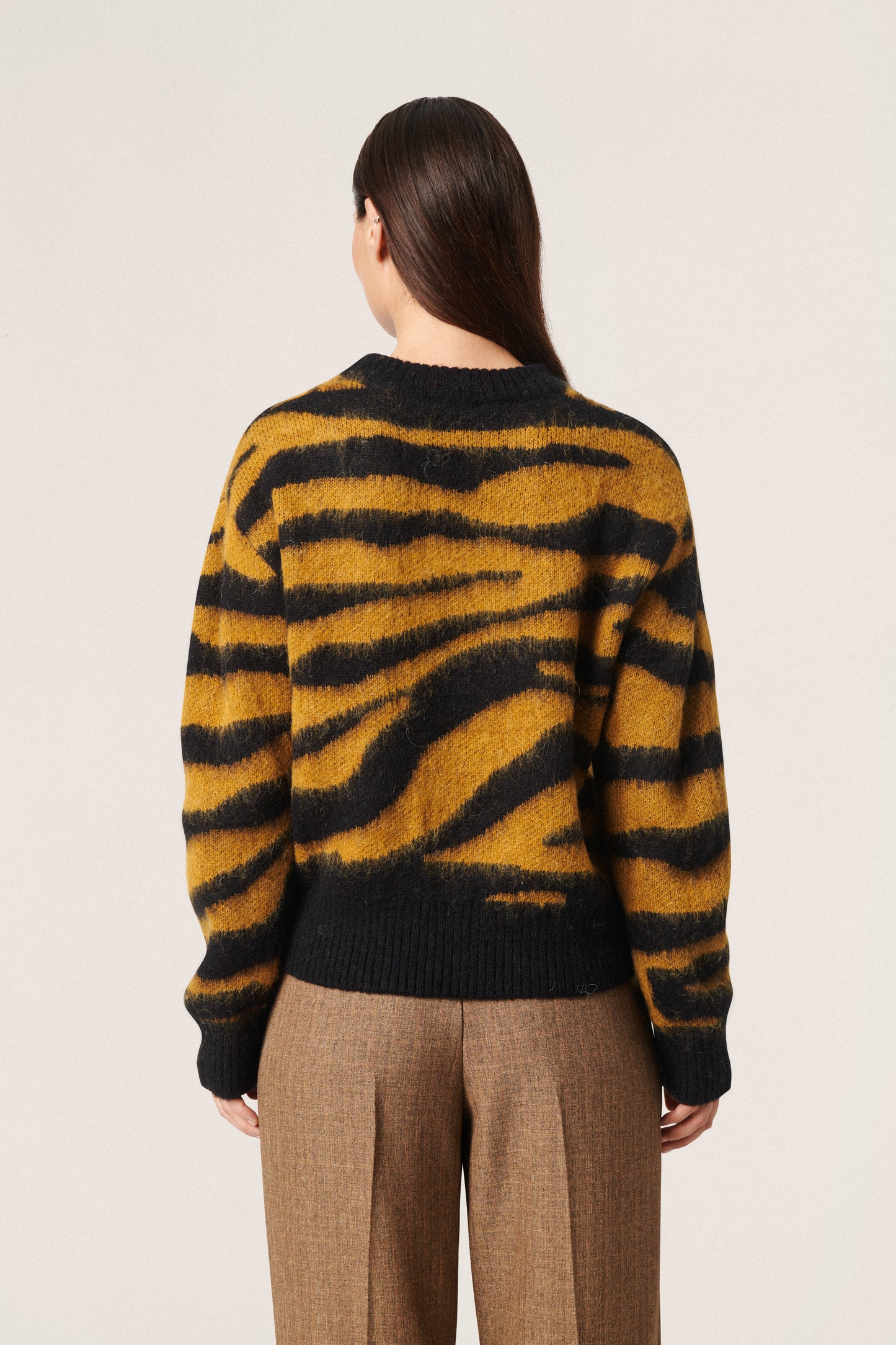Soaked in Luxury Bates Pullover LS Knit Golden Brown Animal