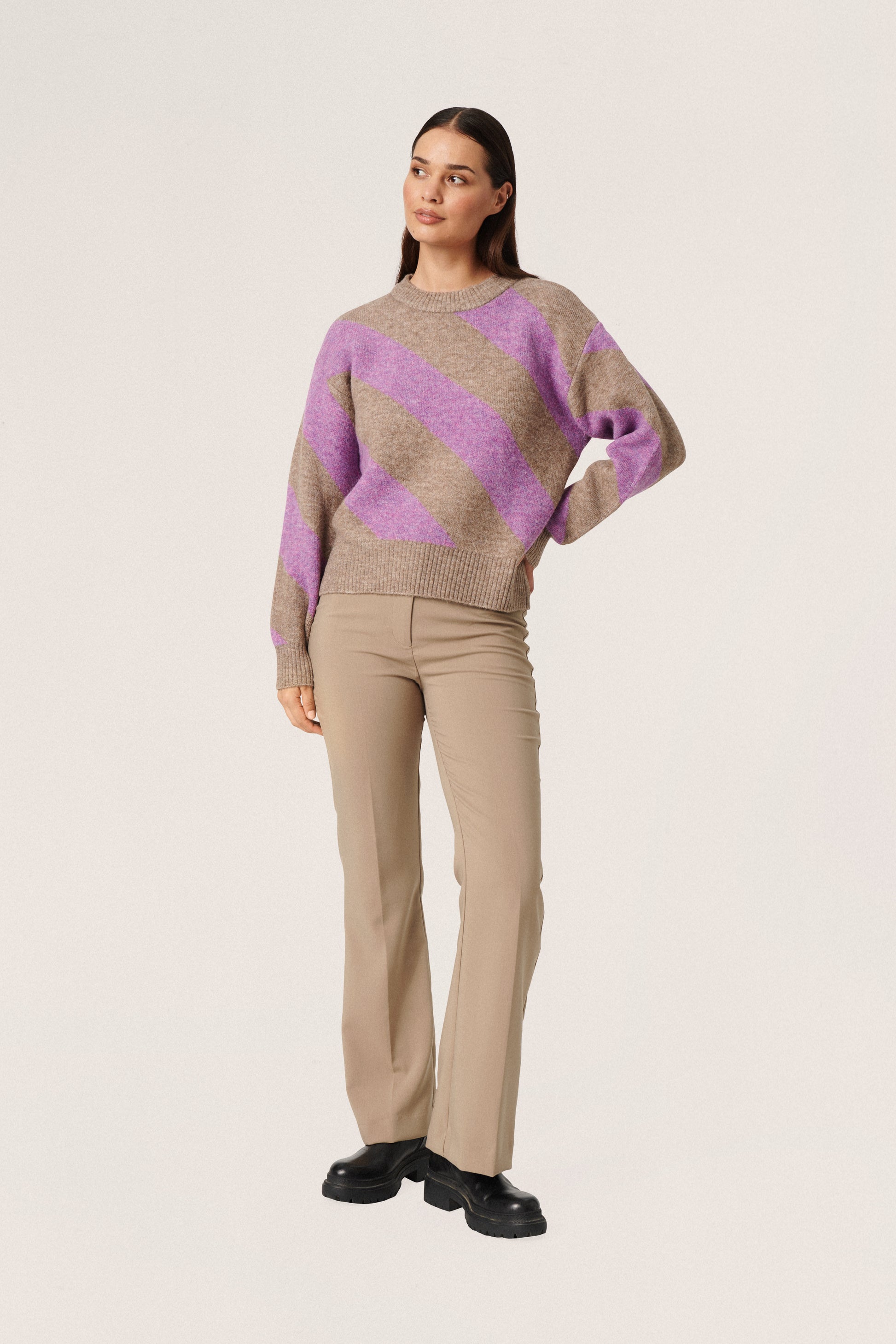 Soaked in Luxury Dio Stripe Pullover Knit Amaranth Purple Stripe
