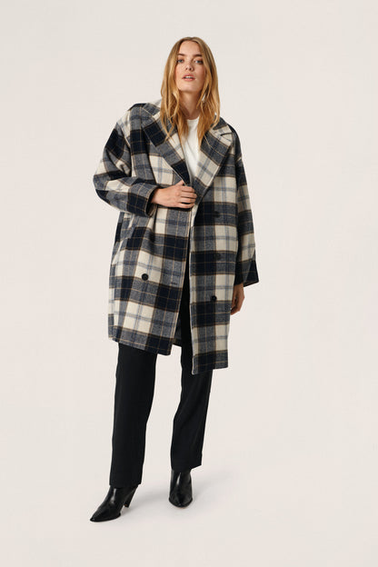 Soaked in Luxury Gael Coat Outerwear Night Sky and White Check