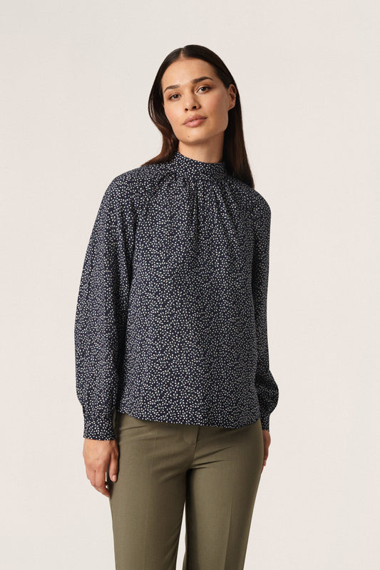 Soaked in Luxury Kamira Blouse LS Shirts/Blouses Night Sky Leaf Print